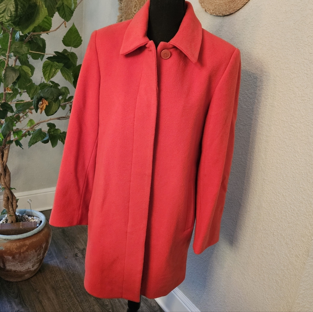 VTG Liz Claiborne Wool Blend Coat 6 Coral Burnt Orange Red Mid-Length‎ Car Coat